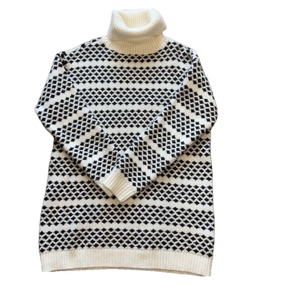 Ann Taylor Geometric Stripe Black White Turtleneck Tunic Knit Sweater